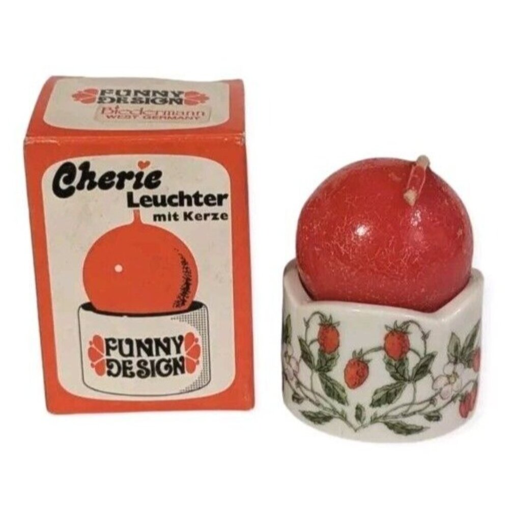 NOS Funny Design Ball Candle Strawberry West Germany Cherie Leuchter Ceramic Vtg